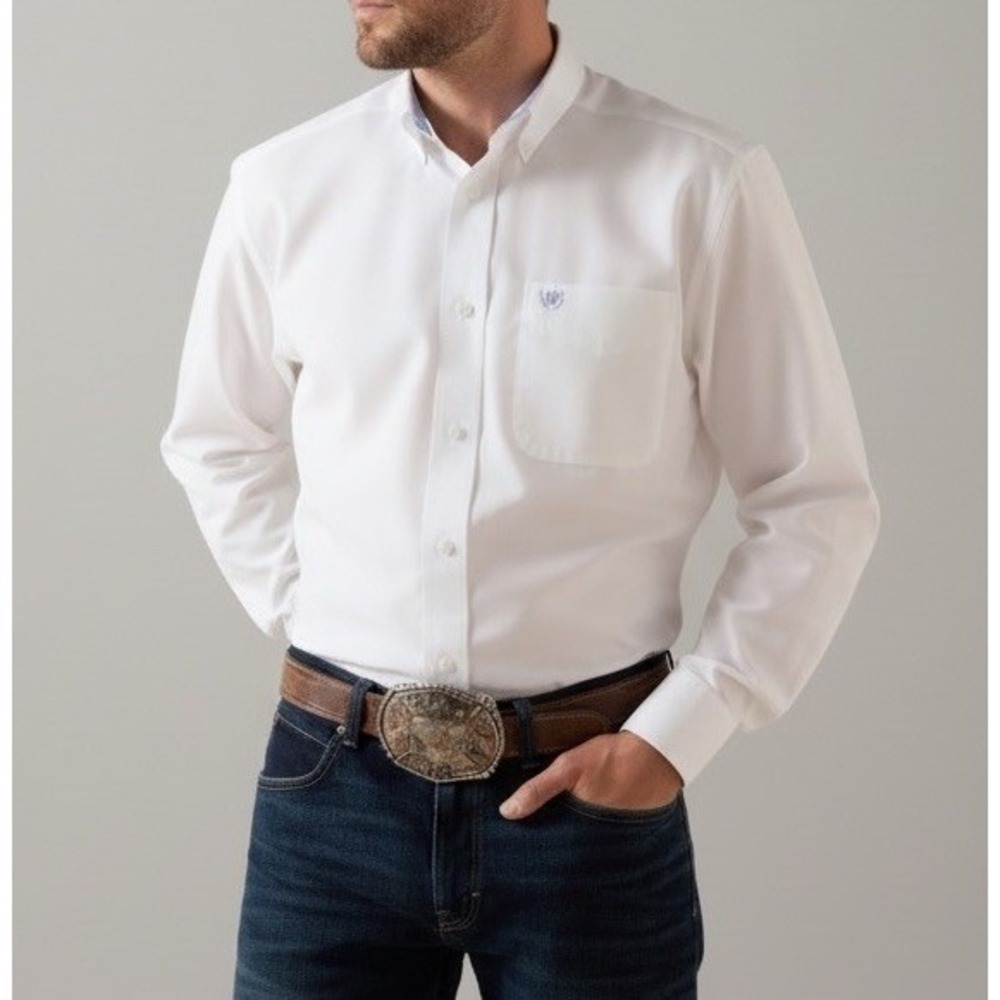 NWT Ariat Men's XXL-Tall‎ White Wrinkle-Free Long Sleeve Button Down Shirt 2XLT